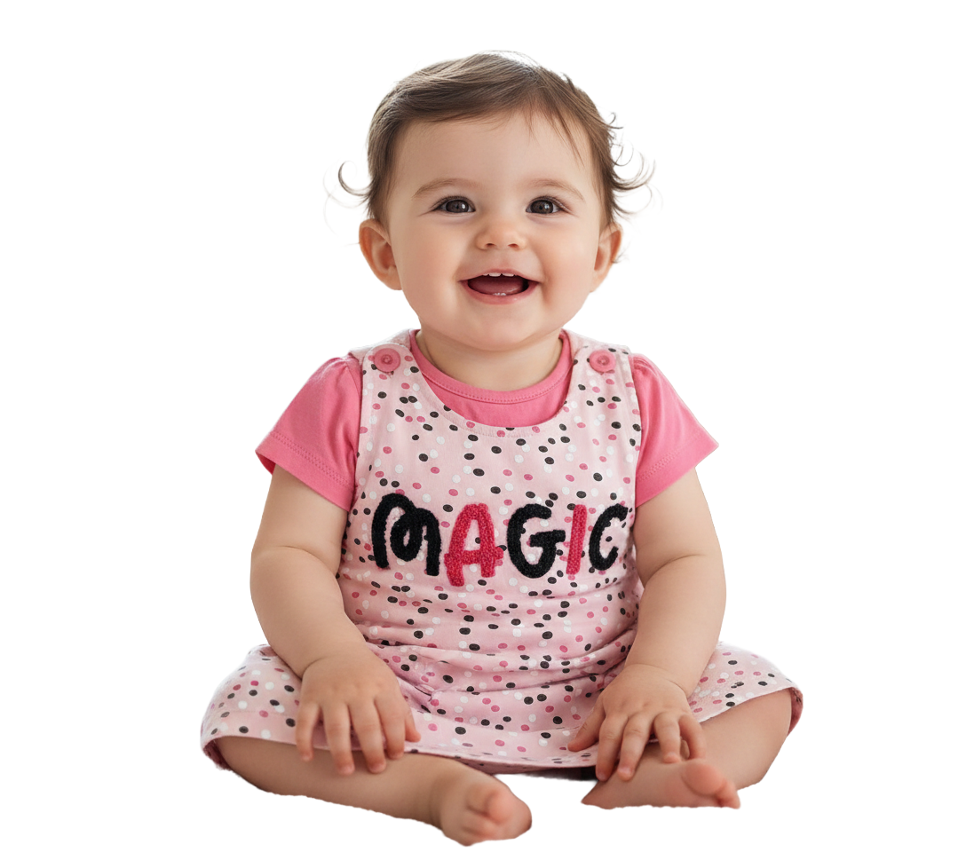Girls hosiery Cotton Dungaree frock | Magic | Baby pink