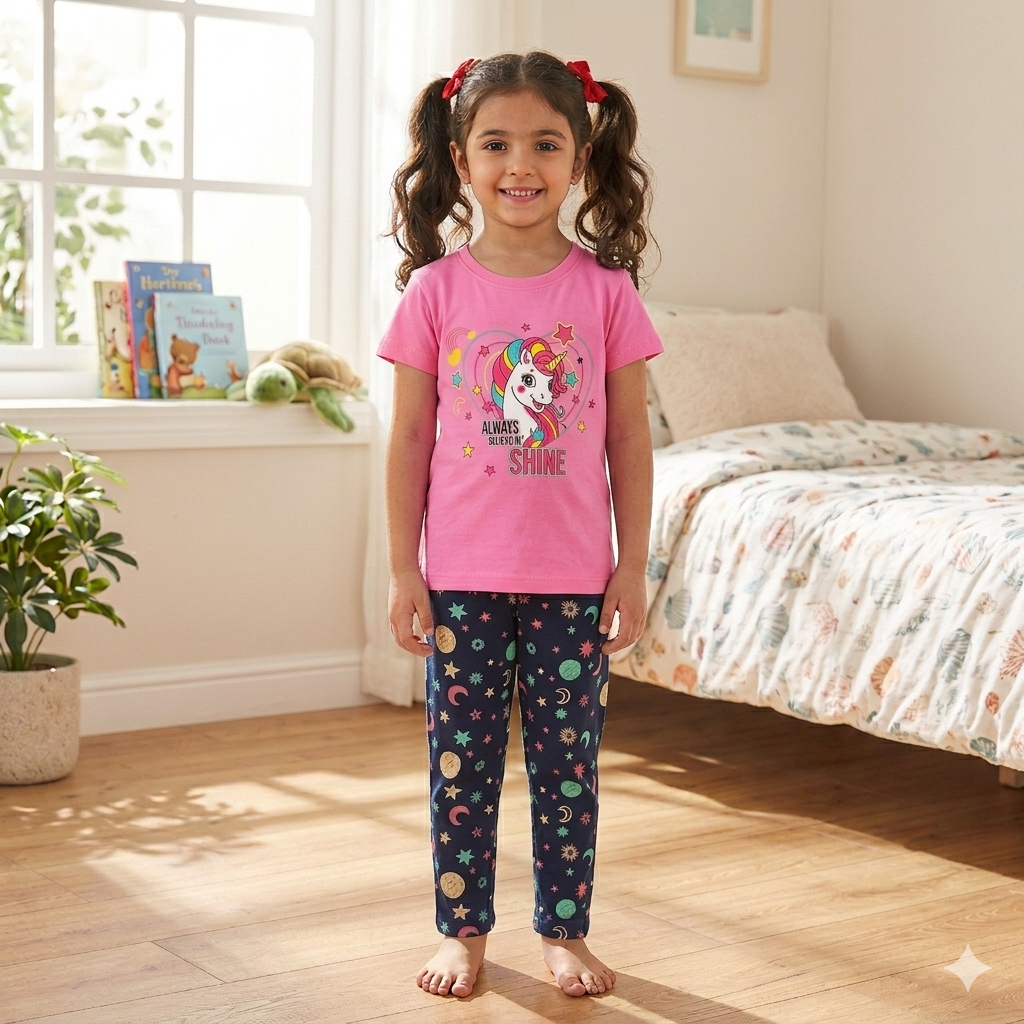 Girls Premium Pant Set | Pink Unicorn