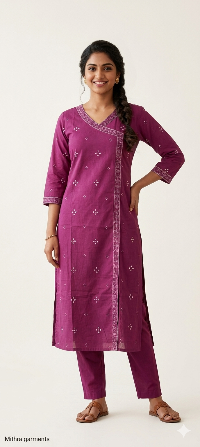 Women kurti with pant | Magenta with Angrakha co-ord set