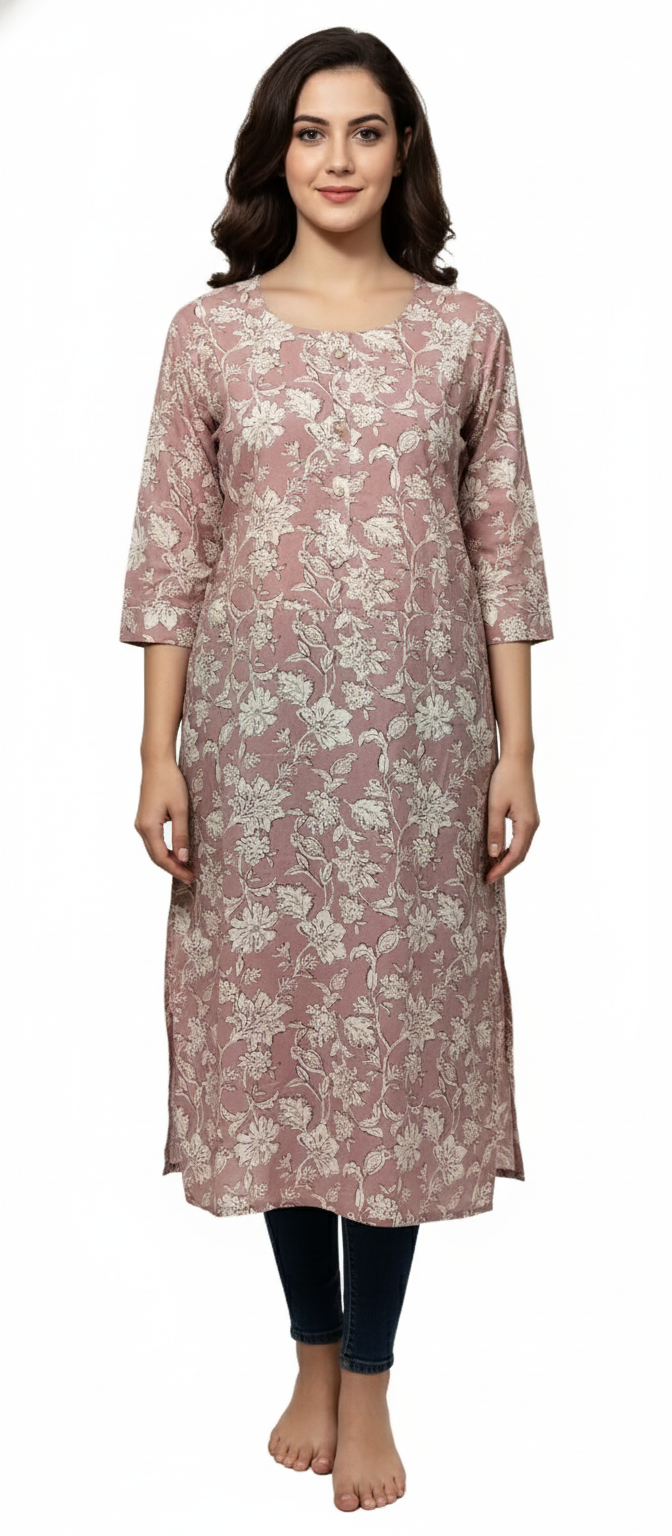 Women Kurti | Baby pink floral print Only Kurti