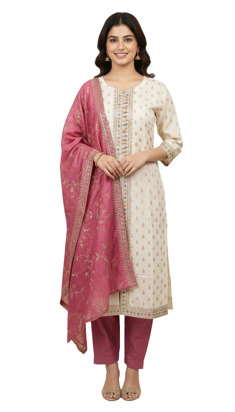Women kurti with pant and dupatta | Kota cotton with matching onion color pant/dupatta
