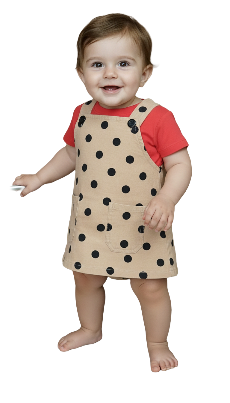 Girls hosiery Cotton Dungaree | Polka dots in striped skin base