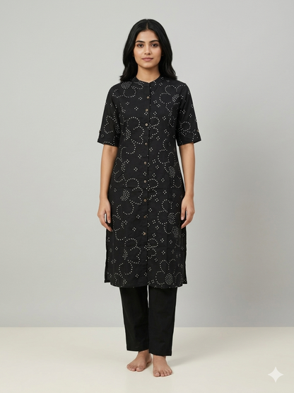 Women kurti with pant | A-line cut | Black co -ord set