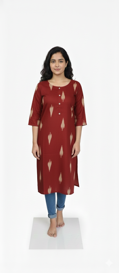 Women Kurti | Straight cut | Reddish Maroon Ikkat Kurti | Only kurti