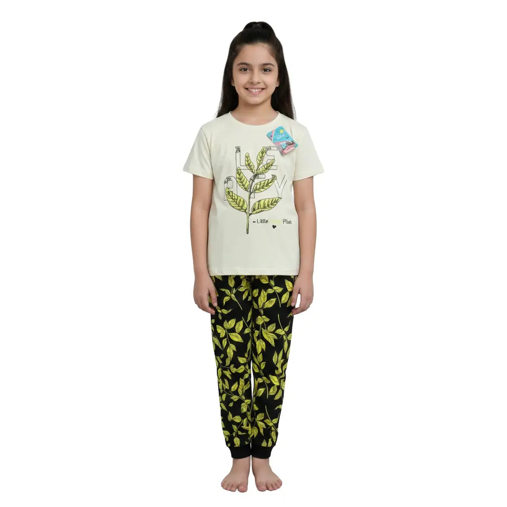 Girls Pant Set | Leaf print