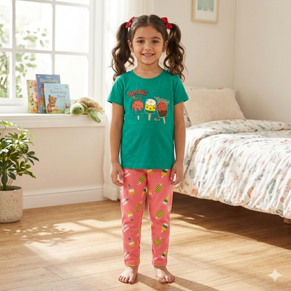Girls Premium Pant Set | Dark pista green delicious