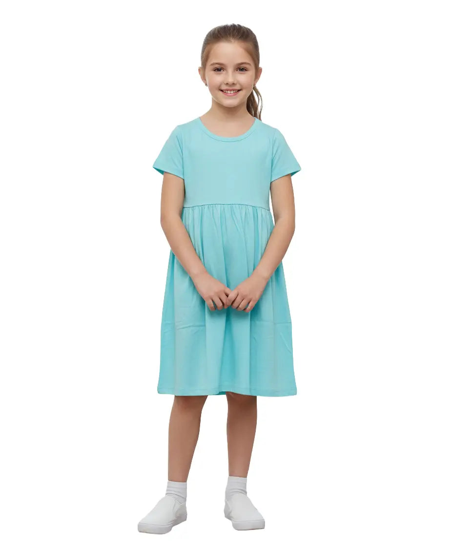 Cotton Frocks  | Sky blue with sliver mini dots print