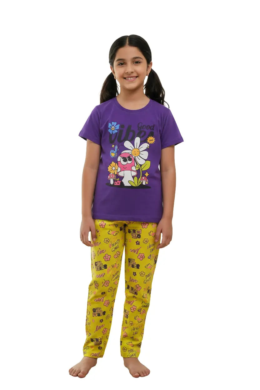 Girls Premium Pant Set | Good vibes print