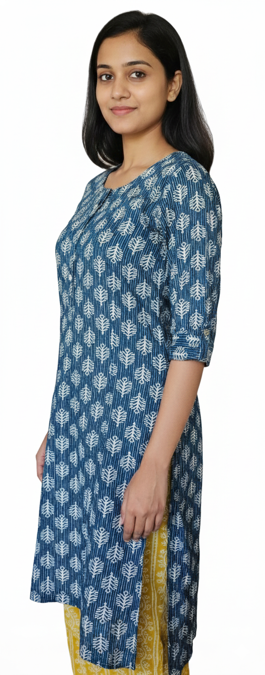 Women Kurti | Straight cut | Peacock blue with buttas  | only Kurti
