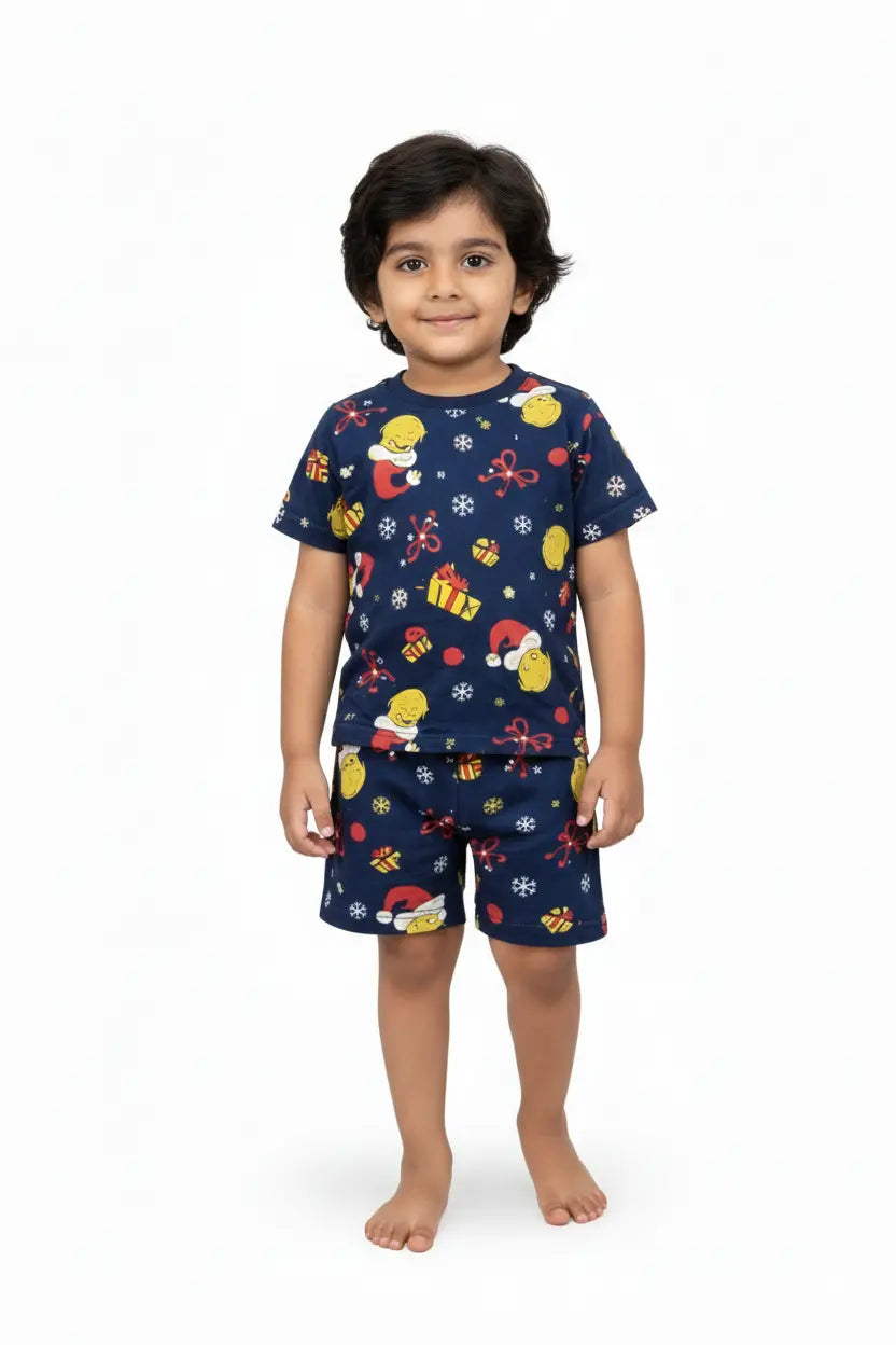T-shirt with shorts | Co-ord Sets| BSS| Navy gift themed print