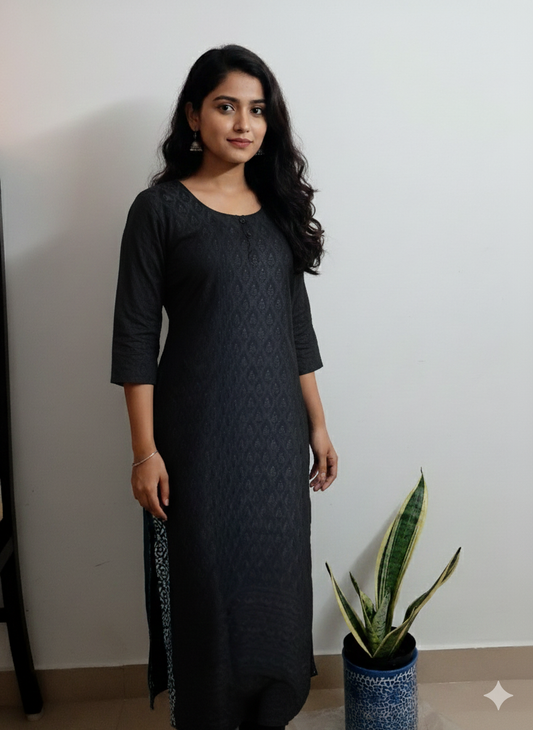 Women Kurti | Straight cut | Black Chickenkari | only Kurti