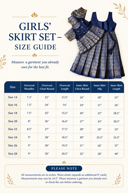 Girls Ethnic Banarasi silk slub Frock | Navy Blue with peter pan collar