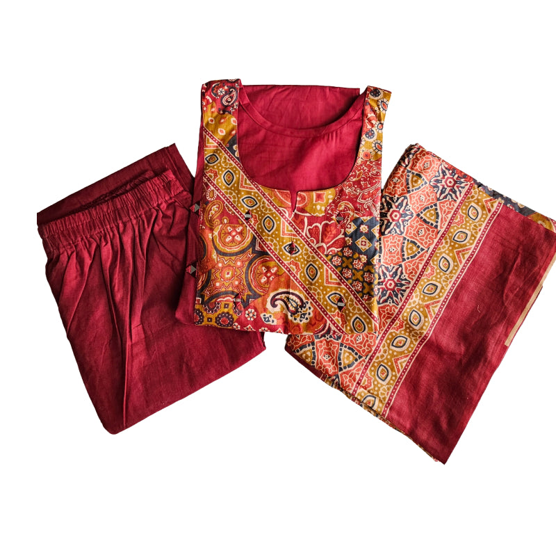 Women kurti with pant and dupatta | Glossy Maroon |DABUSET