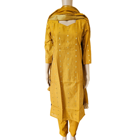Women kurti with pant and dupatta | Golden Mustard Silk cotton with lining