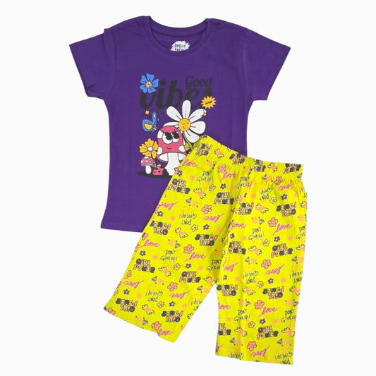 Premium Girls Capri Set | Good vibes Dark violet