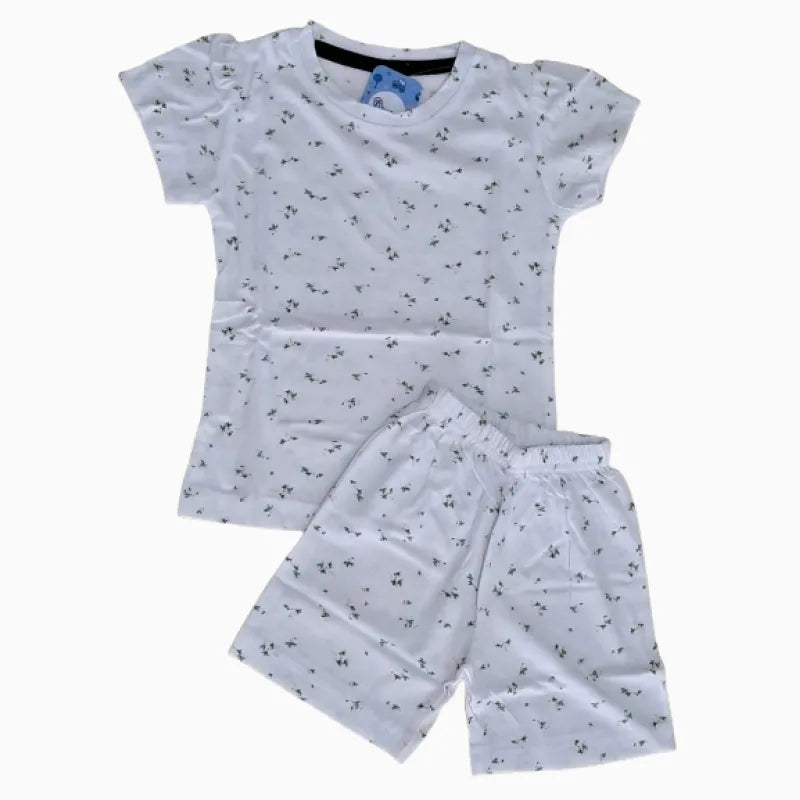 Girls Shorts Set - Green leaf yellow flower