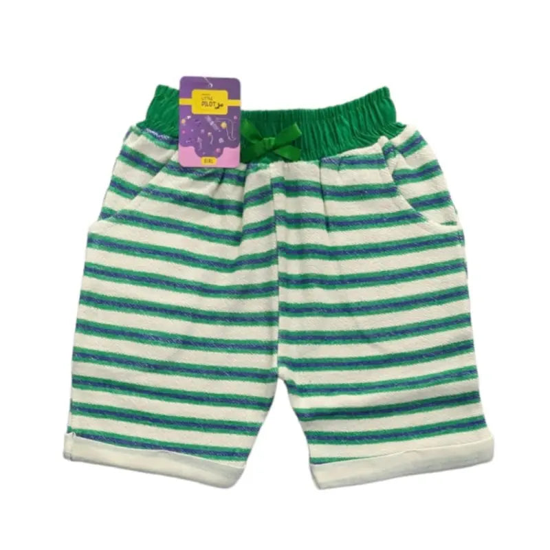 Girls Shorts | Green with blue lines