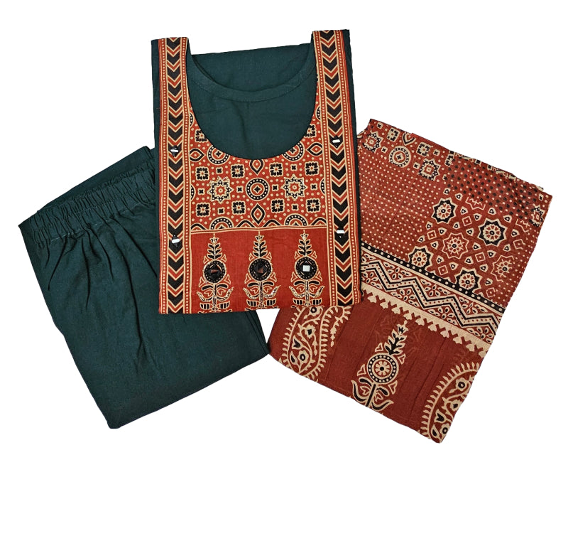 Women kurti with pant and dupatta |  Forest Green print sets | DABUSET