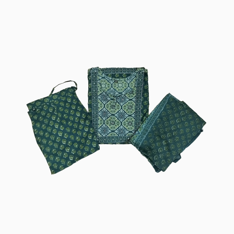 Women kurti with pant and dupatta | Straight cut | Green Ajrakh print