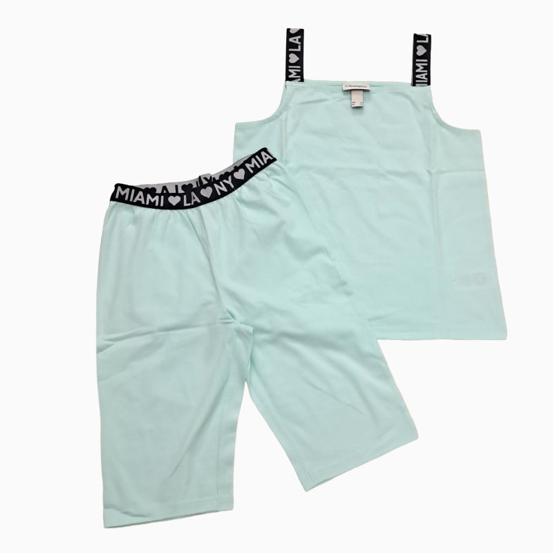 Girls Premium Sleeveless Shorts Set | Light Green | Slim Fit