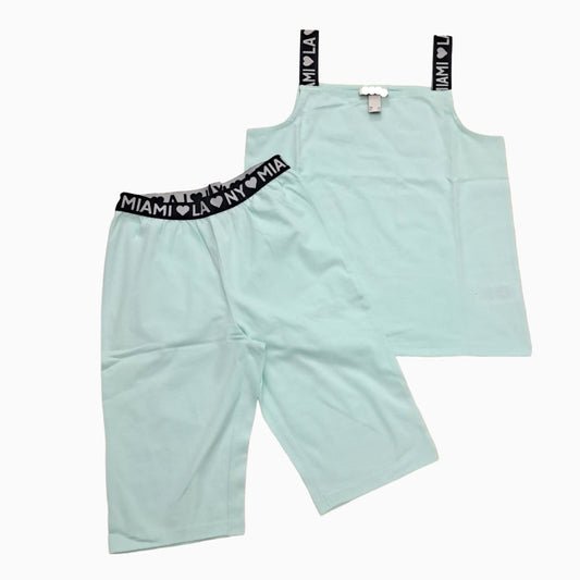 Girls Premium Sleeveless Shorts Set | Light Green | Slim Fit