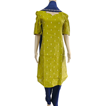 Women kurti with pant and dupatta | Straight cut green with navy blue (Neck pattern 1) l silkcotton