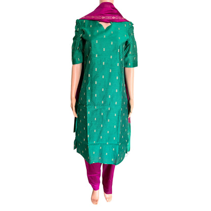 Women kurti with pant and dupatta | Straight cut Green with Majenta(Neck pattern 4) l silkcotton
