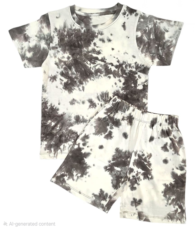 Premium| T-shirt with Shorts sets| tiedyeset | BSET |Grey with white mixed print