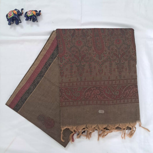 Premium Pure Kovai Cotton Saree | LT516 | Greyish Black with maroon and black  Bhutta