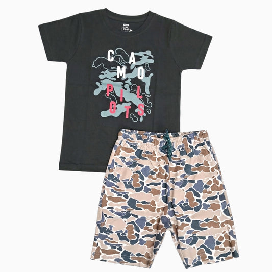 T-shirt with Shorts sets| BSET | Greyish green camouflage