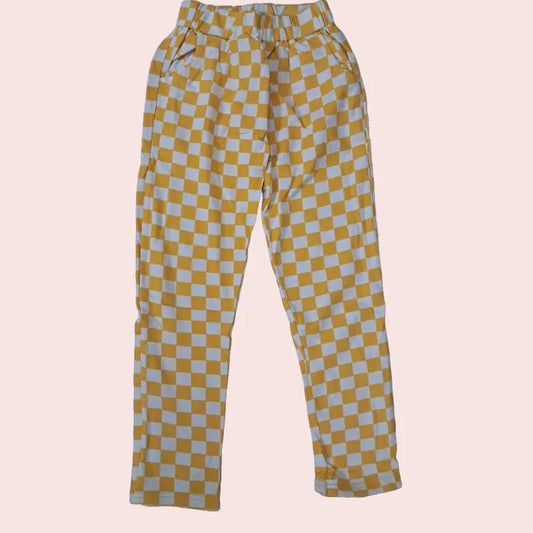 Girls Pants | Half white and yellow checks