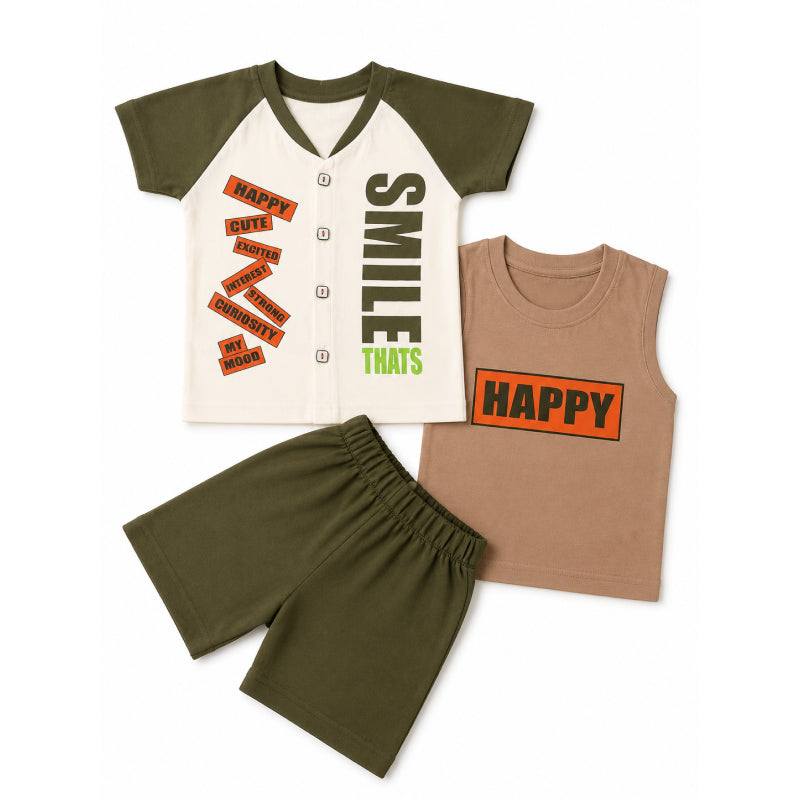 Baby Boy 3 in 1 Set | Happy in Seaweed green | boys3in1