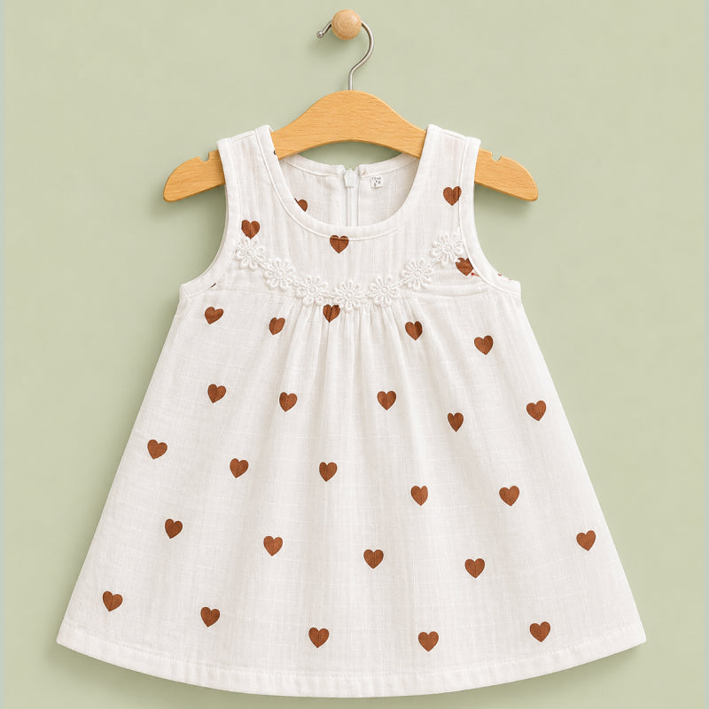 Muslin Frocks with Zip | Hearts Print
