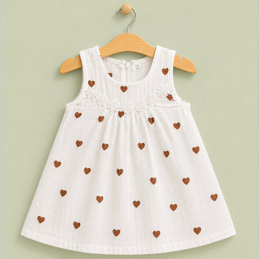 Muslin Frocks with Zip | Hearts Print