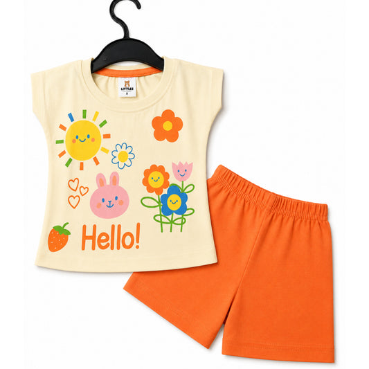 Girls Baby Shorts Set | BABYSET | Hello in Sandal tee