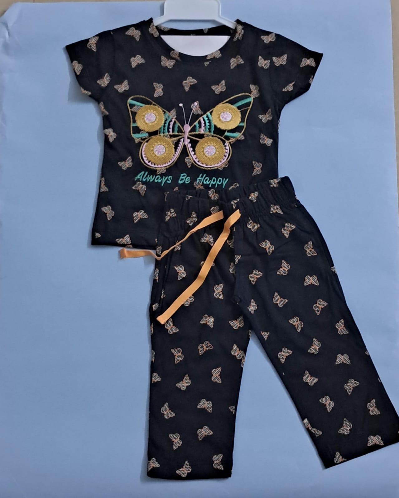 Girls Pant Set | Butterfly embroidery design | Always be happy