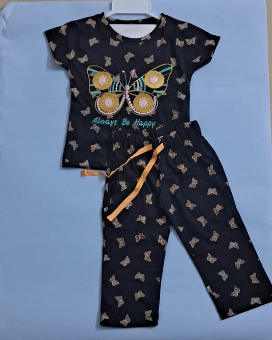 Girls Pant Set | Butterfly embroidery design | Always be happy