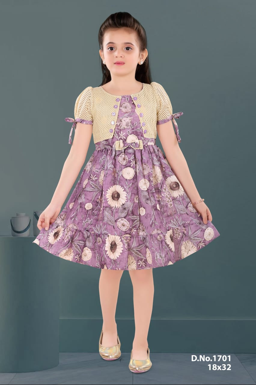 Premium Frocks | Onion color floral frock with over coat| 1701