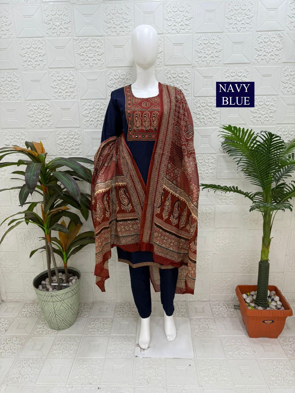 Women kurti with pant and dupatta |Navy blue print 1 sets | Dabuset