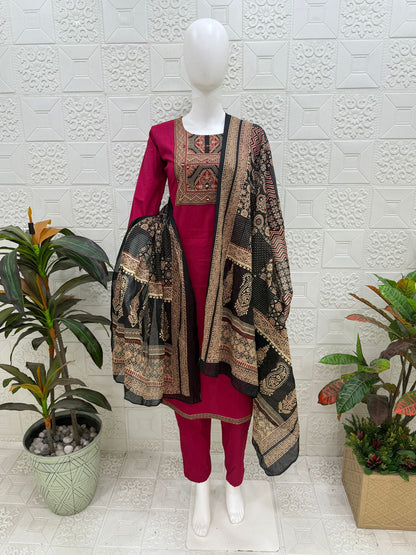Women kurti with pant and dupatta |Ranipink print sets | Dabuset