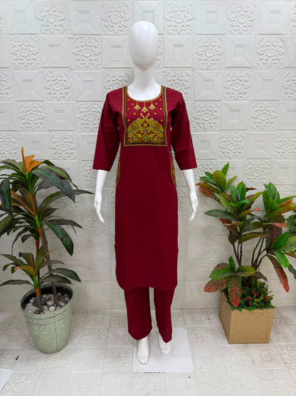 Women kurti with pant | Red Maroon Embroidery sets | Dabuset