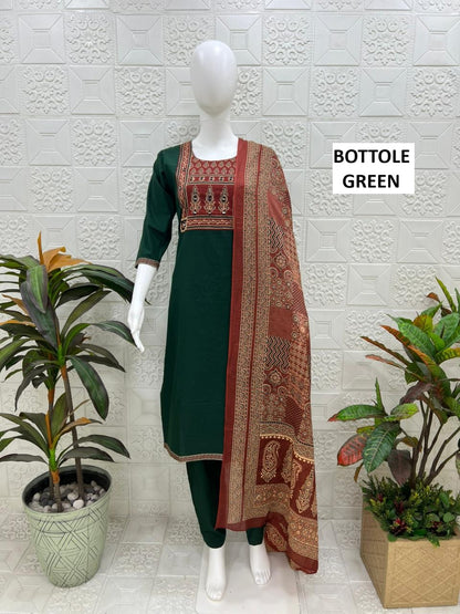 Women kurti with pant and dupatta |  Forest Green print sets | DABUSET