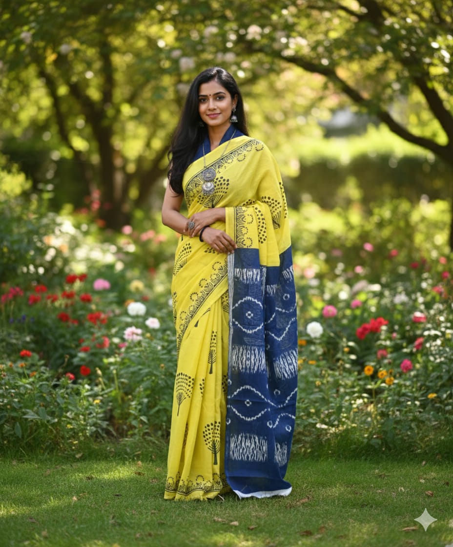 Mul Mul Cotton Saree | Yellow Tree