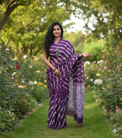 Mul Mul Cotton Saree |Purple Vintage Waves