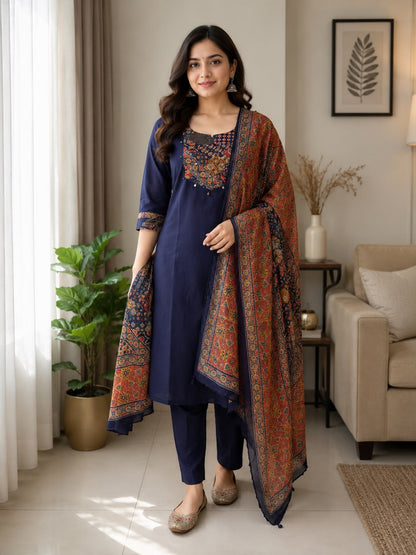 Women kurti with pant and dupatta |  Navy Blue |DABUSET