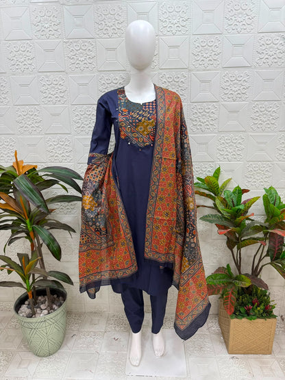 Women kurti with pant and dupatta |  Navy Blue |DABUSET