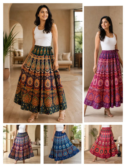Women wrap  Skirt | Jaipuri Print | Fits up to XL|Wrap Circle Maroon