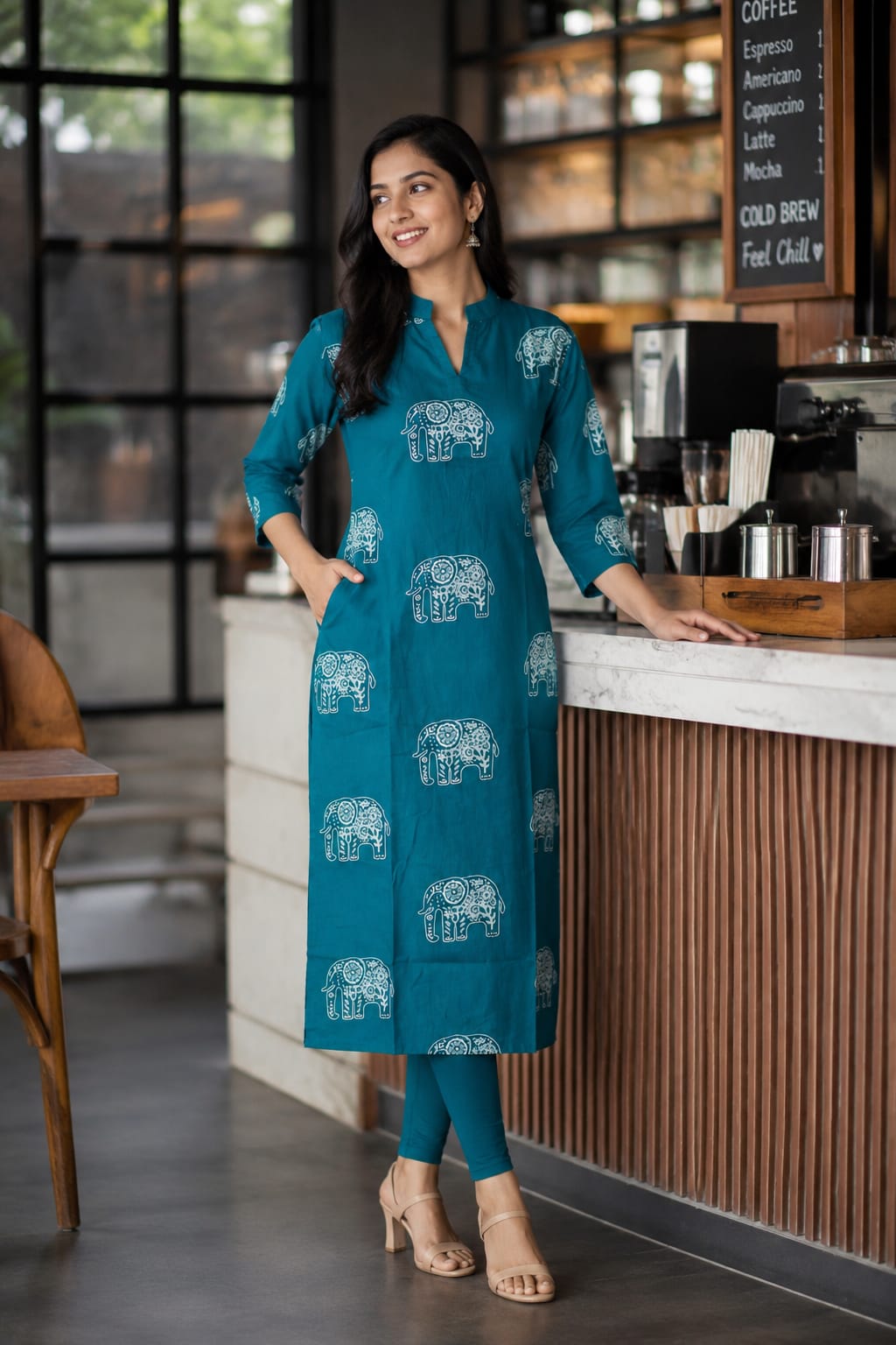 Women Kurti | Ramagreen with elephant motif| Only Kurti