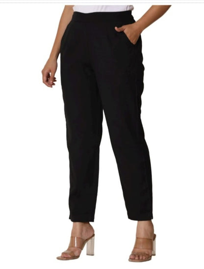 Women's Plain Poplin Palazzo Pants | Black color
