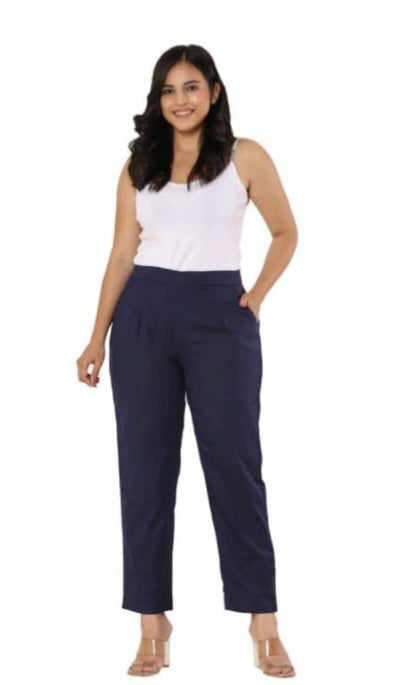 Women’s Poplin Cotton Straight Pants| Light Navy blue